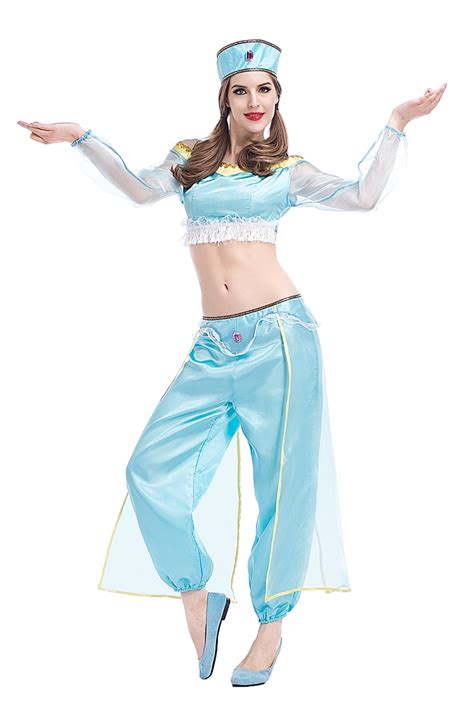 Adult Girls Halloween Genie Costume Fancy Jasmine Princess Crop Tops