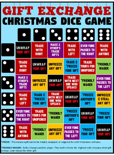 christmas gift exchange dice game  printable
