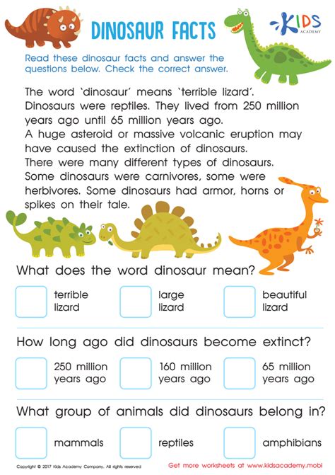 dinosaur facts worksheet  printable  kids