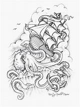 Octopus Kraken Pirate Sinking Anchor Tatuajes Fear Polvo Tatuaje Nner Cken Arabe Zoe Nombre Attacking Tatuagem Coloring Tatuagens Animais Angst sketch template