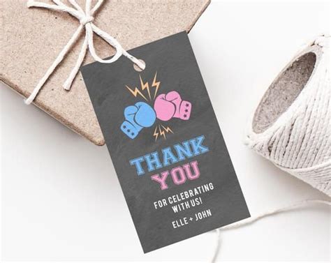 Gender Reveal Favor Tag Template Thank You Tag Boxing