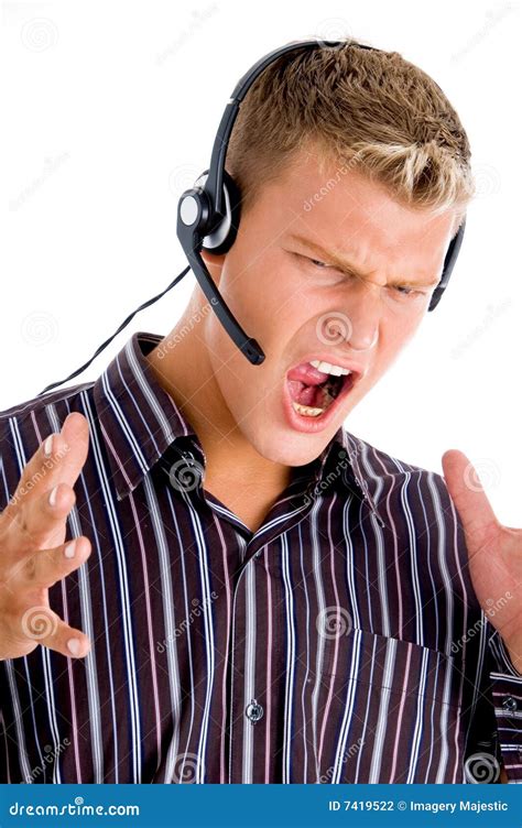 frustrated call center employee stock photography image