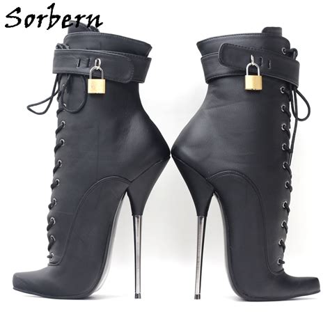 sorbern black matt ankle boots women ballet metal heels 18cm stilettos