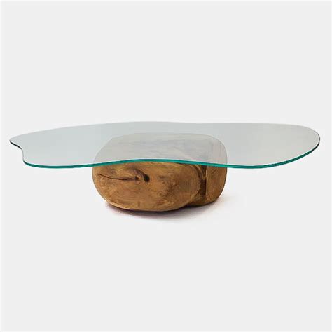 Organic Shape Glass Top And Unique Mango Ball Coffee Table