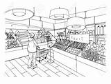 Supermarkt Department Getrokken Kruidenierswinkelopslag Binnenlandse Plantaardige Afdeling Witte Zapisano sketch template