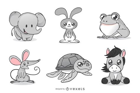 cute animals cartoon illustration set vector