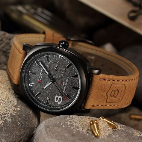 vintage retro men s leather strap sport military army quartz wrist watch ebay