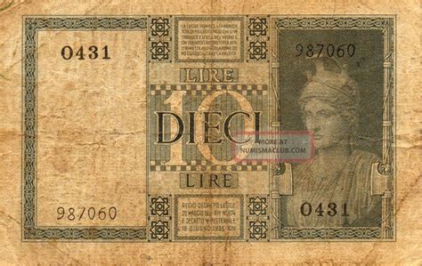 italy  dieci lire note lightly circulated