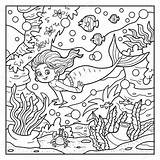 Coloring Mermaid Little Book Stock Illustration Sea Vector Savva Ksenya Depositphotos sketch template