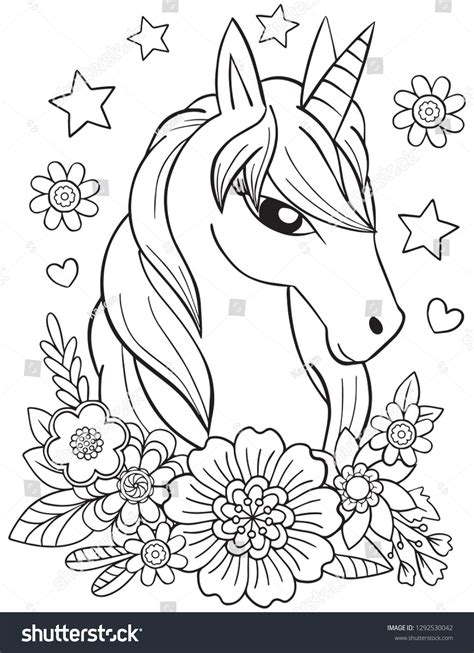 vector illustration unicorn cute doodle  flowers hand drawn horse