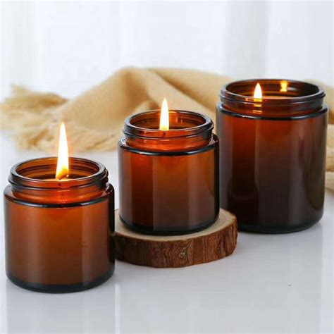 Custom 8 Oz Amber Glass Scented Candle Jars Containers With Lid With