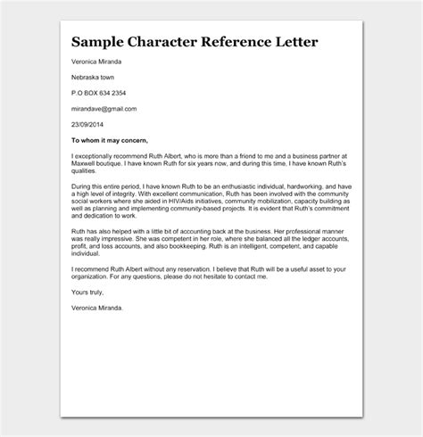 character reference letter  court  effective samples word