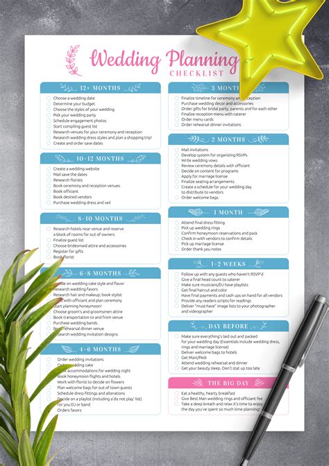printable wedding planning checklist
