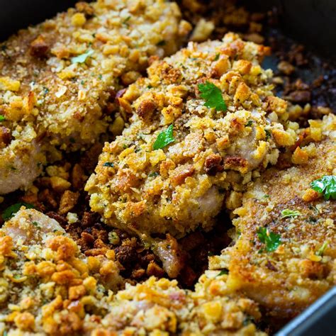 Stuffing Coated Pork Chops Spicy Southern Kitchen