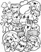 Coloring Food Faces Pages Cute sketch template