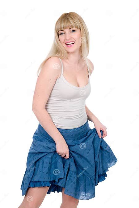 Cheerful Blonde With The Lifted Skirt Stock Image Image Of Casual