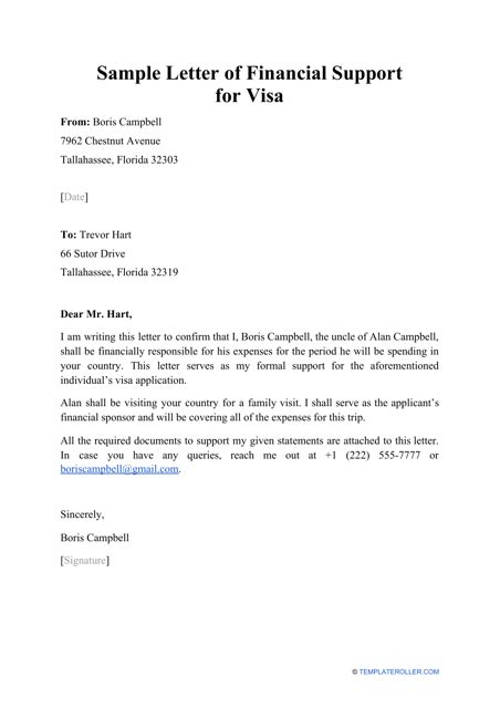 sample letter  financial support  employer letter  request