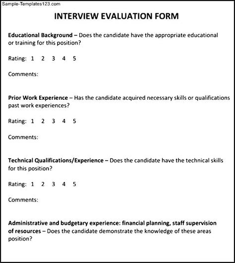simple interview evaluation template sample templates