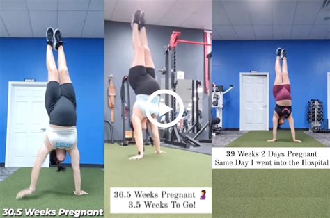 watch 9 month pregnant woman does hand stand in gym