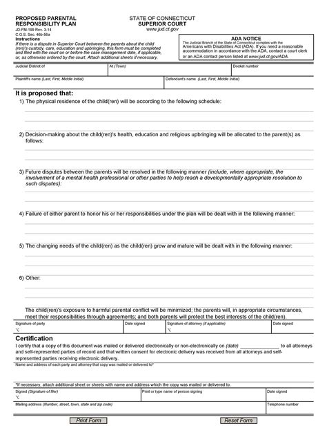 printable  parenting agreement template