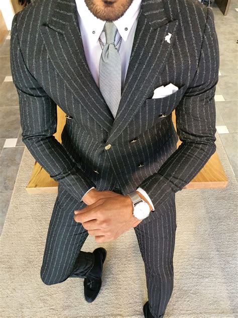 buy black slim fit pinstripe double breasted suit  gentwith