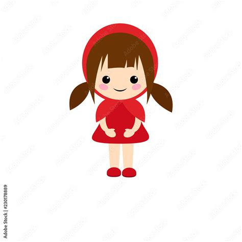 simple kawaii vector of little red riding hood standing with her red