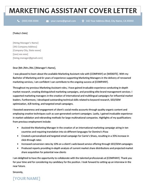 cover letter marketing examples    letter template collection