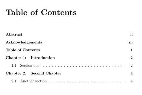 format research paper table  contents