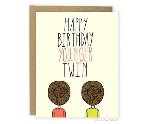 twin birthday card younger twin funny twin card funny etsy   birthday cards  twins