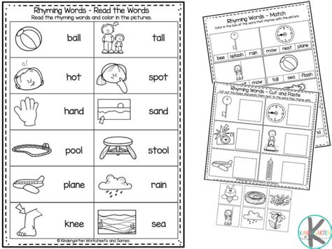 printable rhyming words worksheets  kindergartners