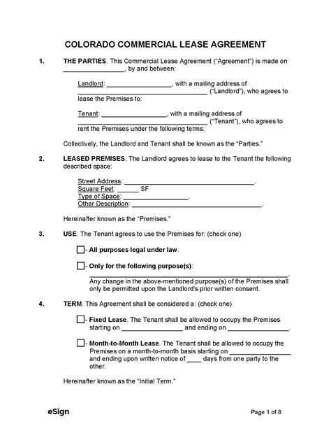 colorado commercial lease agreement template  word