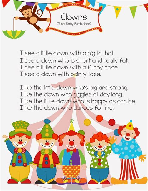 clown song worksheet circus crafts preschool circus theme preschool
