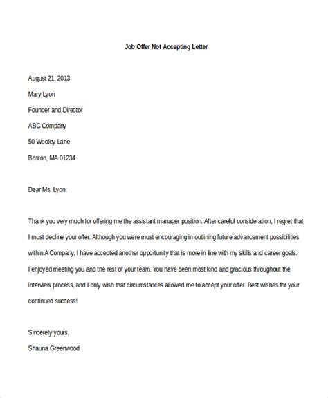 job offer decline letter collection letter template collection