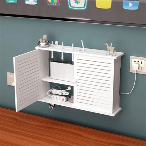 white wood plastic wifi router cover storage box wall mounted shelf