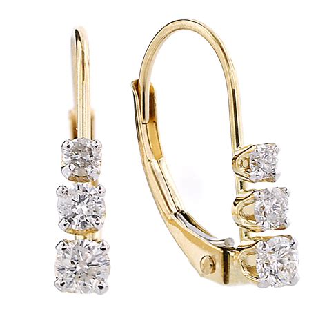 cttw diamond  stone leverback earrings  yellow gold jewelry