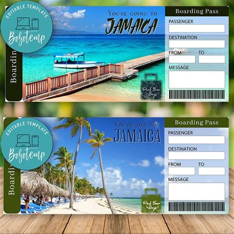 editable jamaica boarding pass instant download jamaica travel