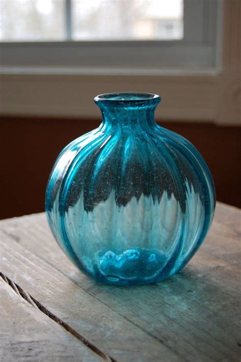 Pretty Aqua Glass Round Orb Vase Etsy Aqua Glass Glass Gorgeous Glass