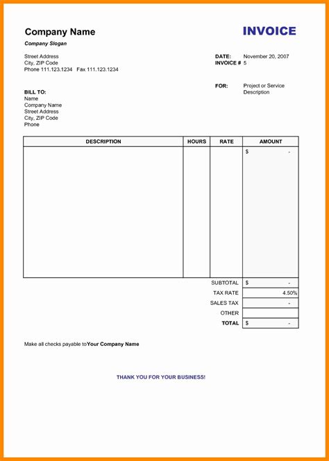 blank invoice templates  eforms  employed invoice