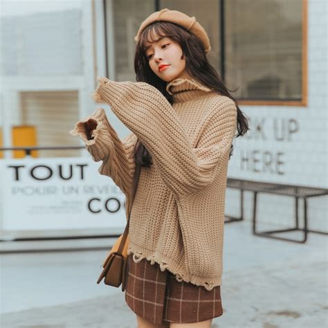 Loose Female Korean Kawaii Cute Casual Hole Chic Loose Sweater Women S