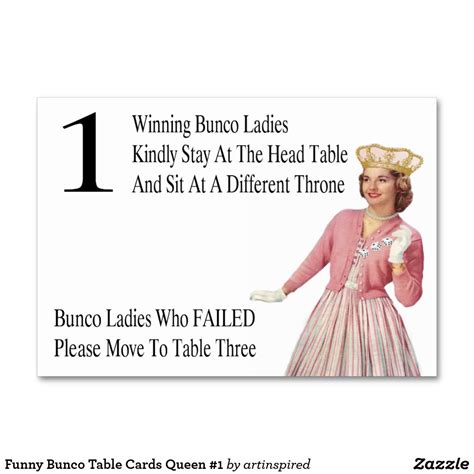 Funny Bunco Table Cards Queen 1 Bunco Table Cards