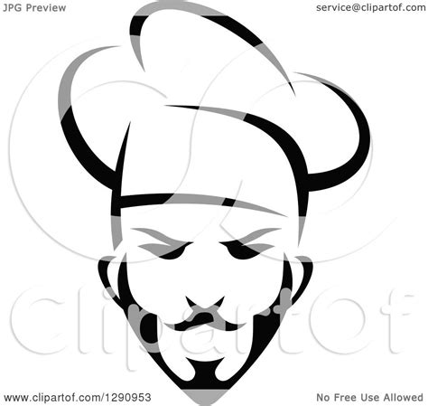 Clipart Of A Black And White Chef Face With A Toque And