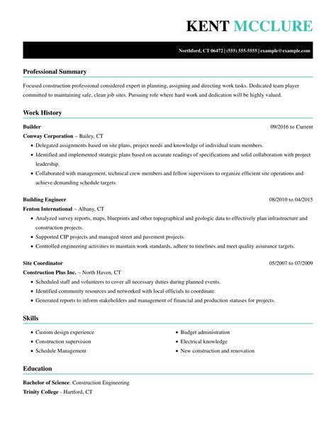 builder resume examples construction livecareer