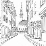 Estonia Tallinn Coloriage Perspective Cityscape Kidspressmagazine Dessin Alte Stadt Edificios Graphicriver Plumas Adults Aves Prospettiva Picturesque Sketching sketch template