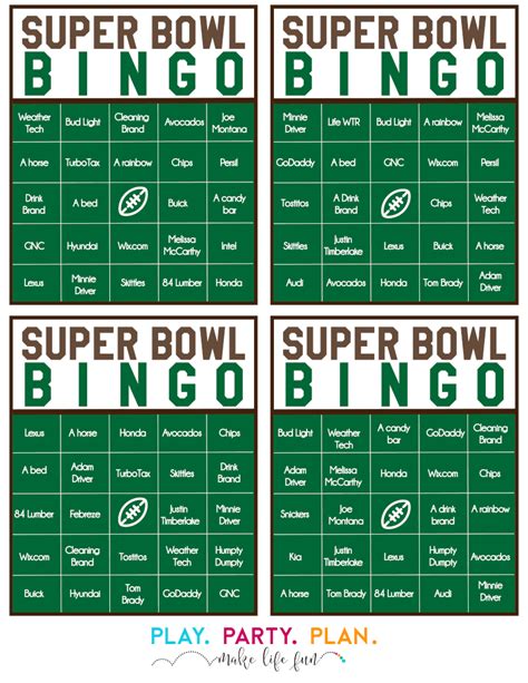 printable super bowl commercial bingo cards  perfect