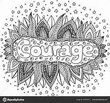 Coloring Adults Mandala Courage Stock Word Illustration Doodle Vector Depositphotos sketch template