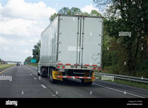 rear view  semi truck  highway stock photo alamy