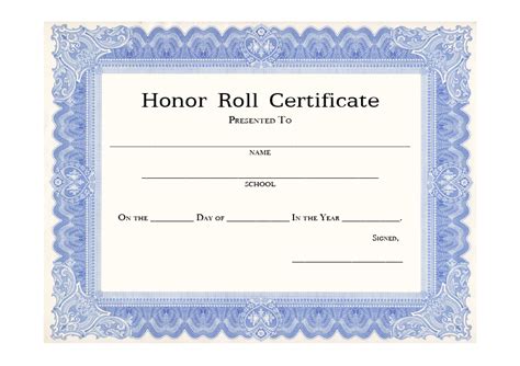 printable honor roll certificate templates  template printable