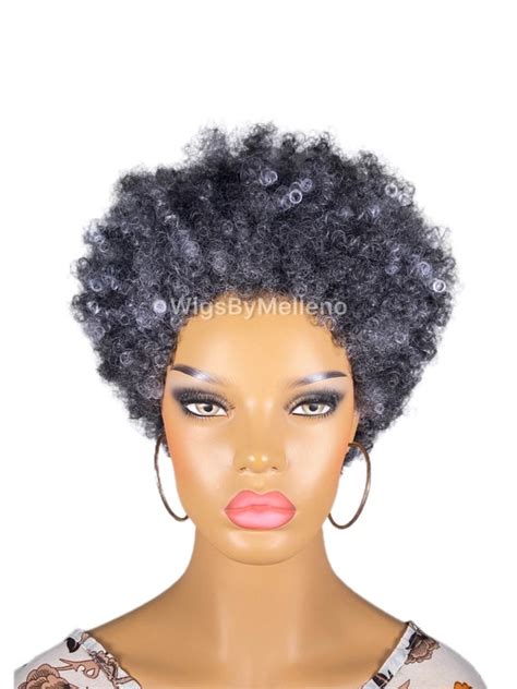 Salt And Pepper Afro Wig Grey Afro Wig Gray Afro Wig Afro Etsy