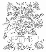 September Coloring Pages Month Printable Vintage Sheet Embroidery Flower Choose Board sketch template