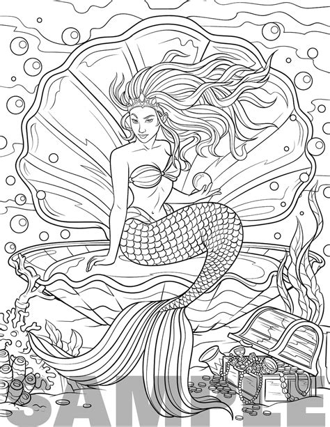 mermaid coloring page  adults etsy uk